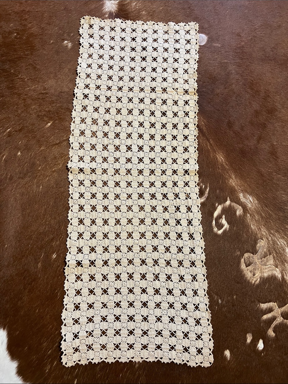 Handmade Crochet Table Runner - Cream color 33” by 12.5”